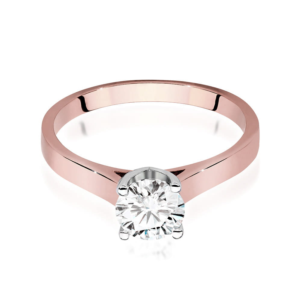 W0526.R3.LDW.03_2 Różowe złote pierścionek z diamentem w centralnej części, o klasycznym, eleganckim designie.