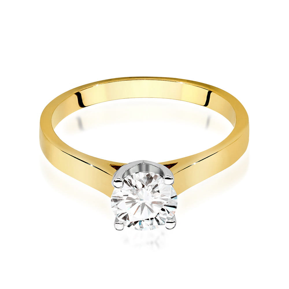 W0526.Z3.LDW.03_4 Złoty pierścionek z okrągłym diamentem osadzonym w srebrnej koronie.