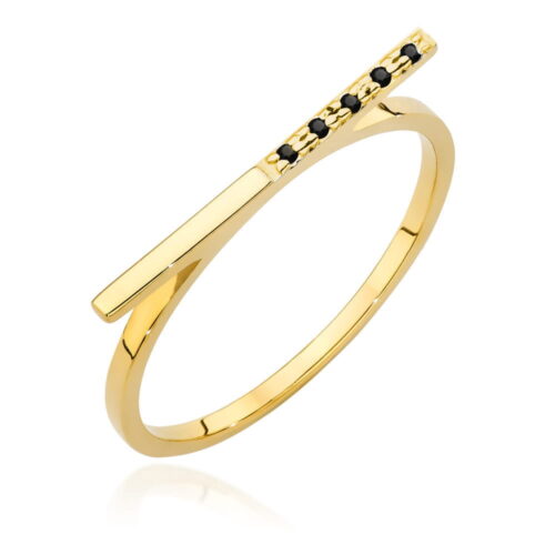 Pierścionek W0537 z czarnymi Diamentami żółte złoto