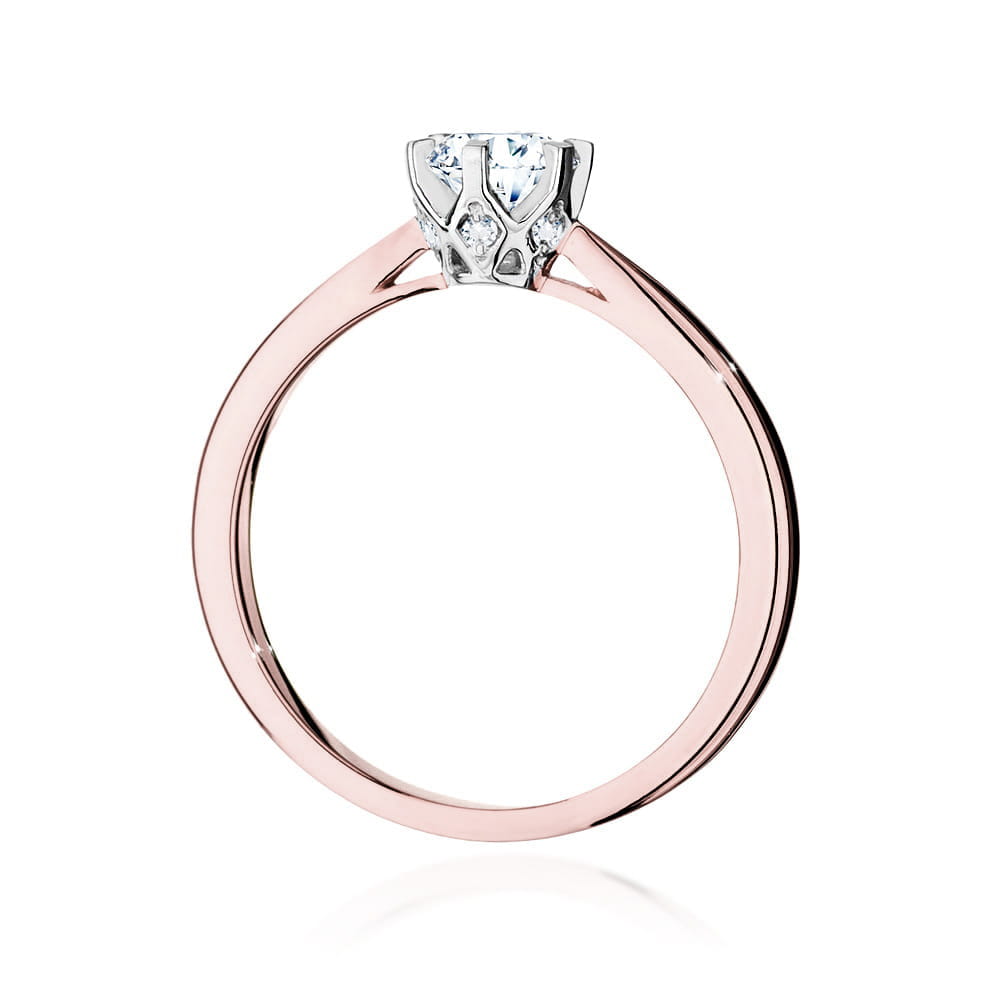W0539.R3.LDW.02_3 Różowe złote pierścionek z diamentem w eleganckiej, nowoczesnej oprawie.