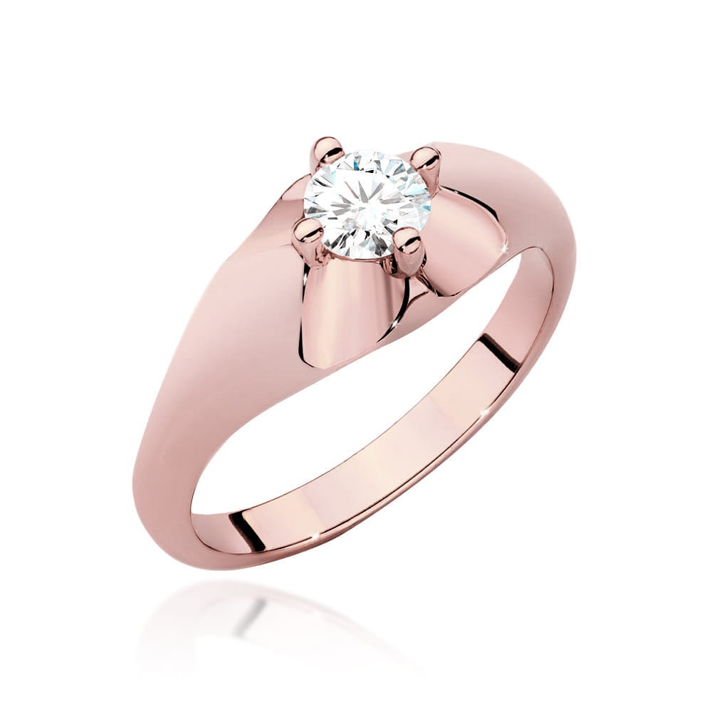 W0545.R3.DIW.01_1 Różowe złote pierścionek z okrągłym diamentem osadzonym w eleganckiej koronie.