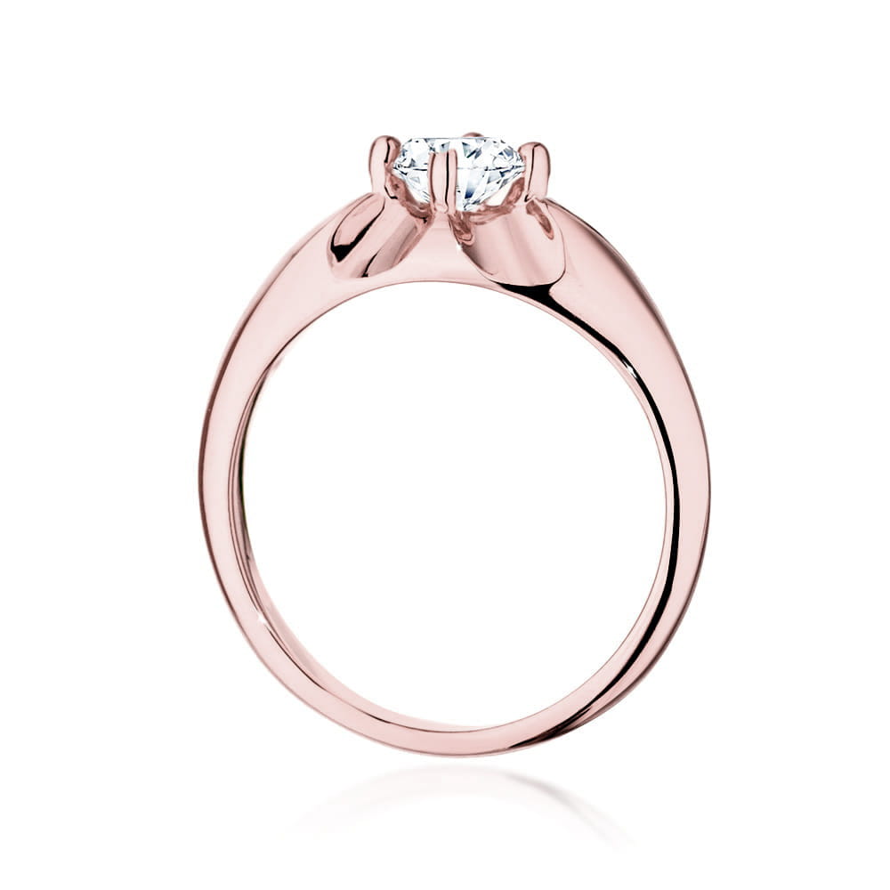 W0545.R3.DIW.02_3 Różowe złote pierścionek z diamentem osadzonym w eleganckiej koronie.