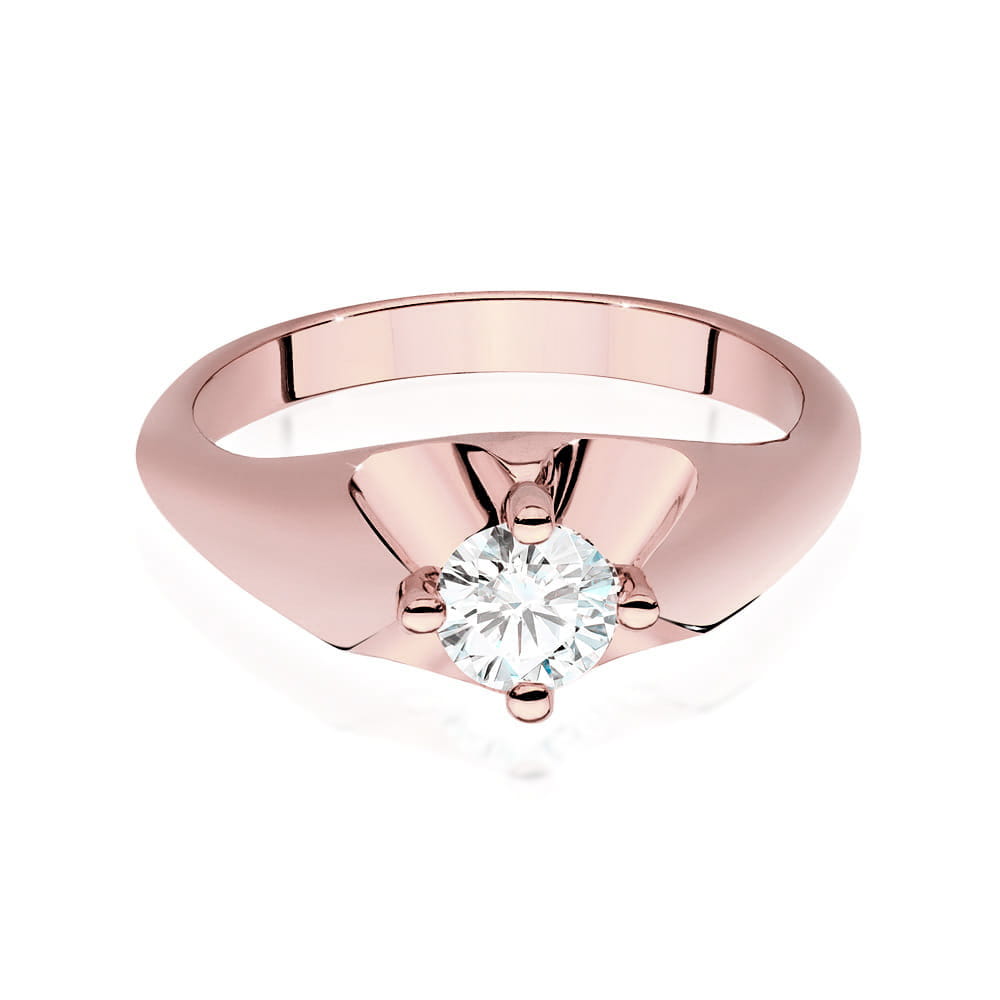 W0545.R3.LDW.02_2 Różowe złote pierścionek z okrągłym diamentem osadzonym w centralnej części.