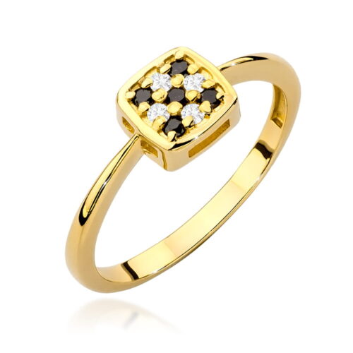Pierścionek W0555 z czarnymi Diamentami żółte złoto