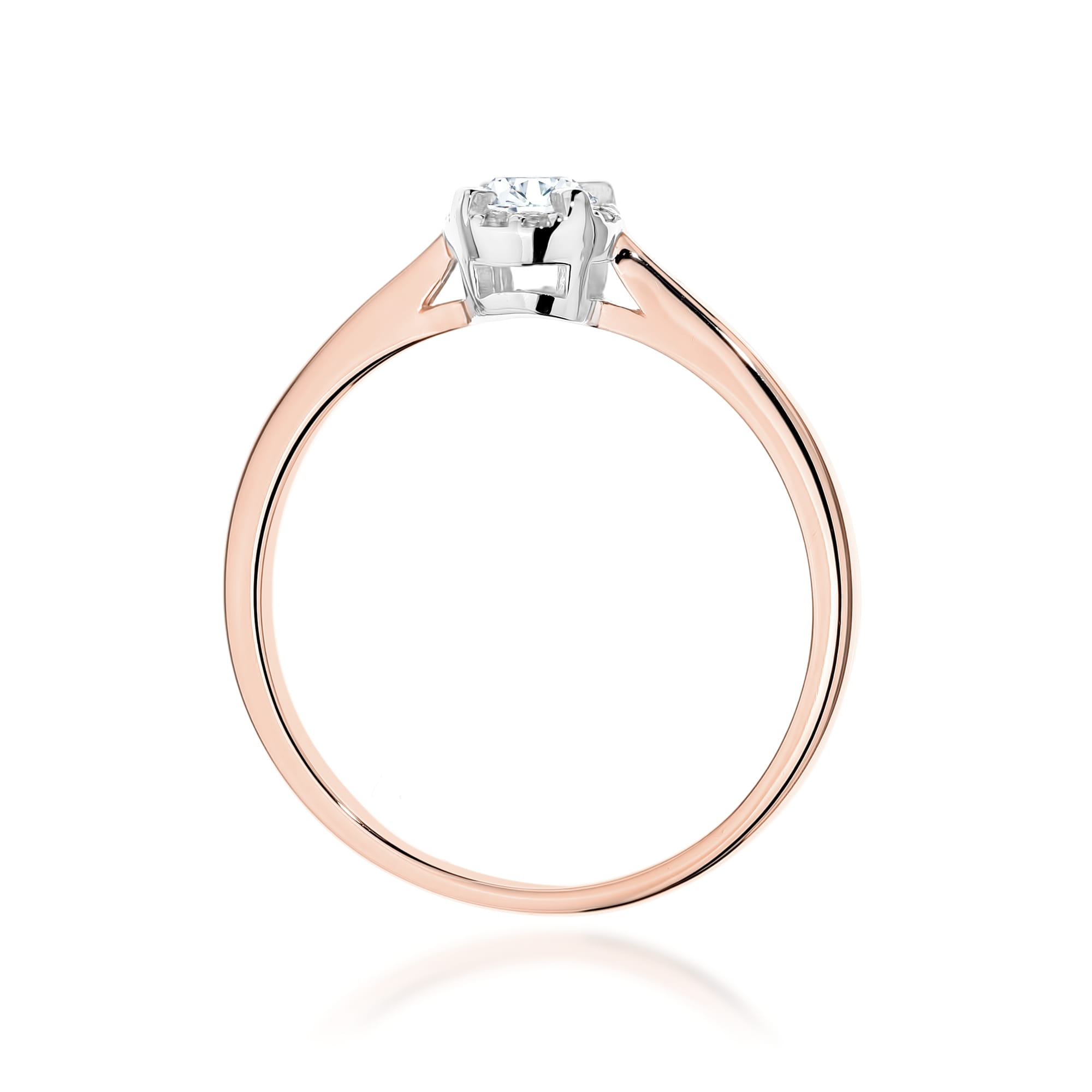W0560.R3.DIW.01_3 Złoty pierścionek z diamentem, o prostym, eleganckim designie.