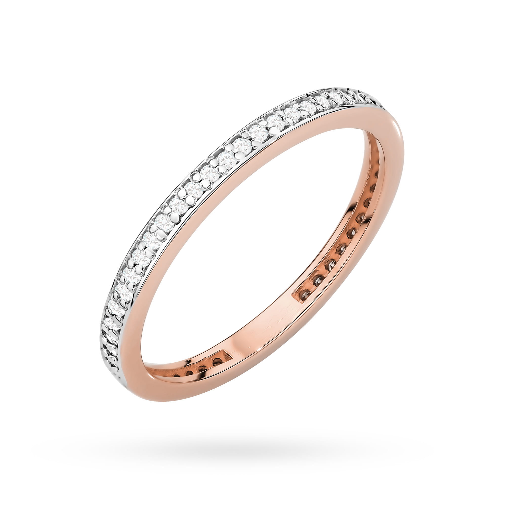 W0585.R3.DIW.01_1 Złoty pierścionek z diamentami, delikatny i elegancki, z błyszczącą powierzchnią.