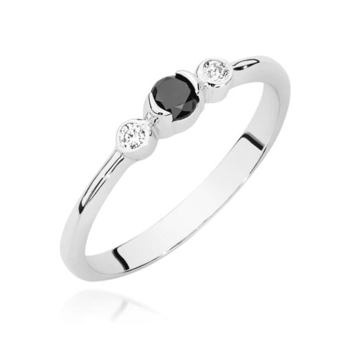 Pierścionek W0620 Czarny Diament 0,12ct białe złoto
