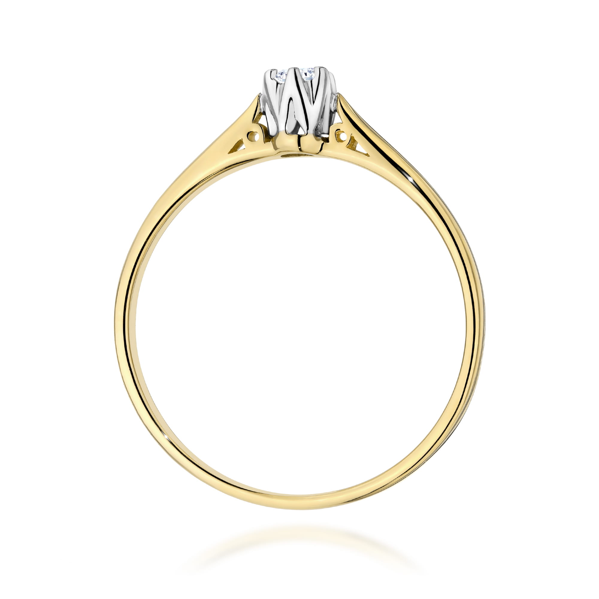 W0672.Z3.DIW.01_3 Złoty pierścionek z białym diamentem w centralnej części, elegancki i nowoczesny design.