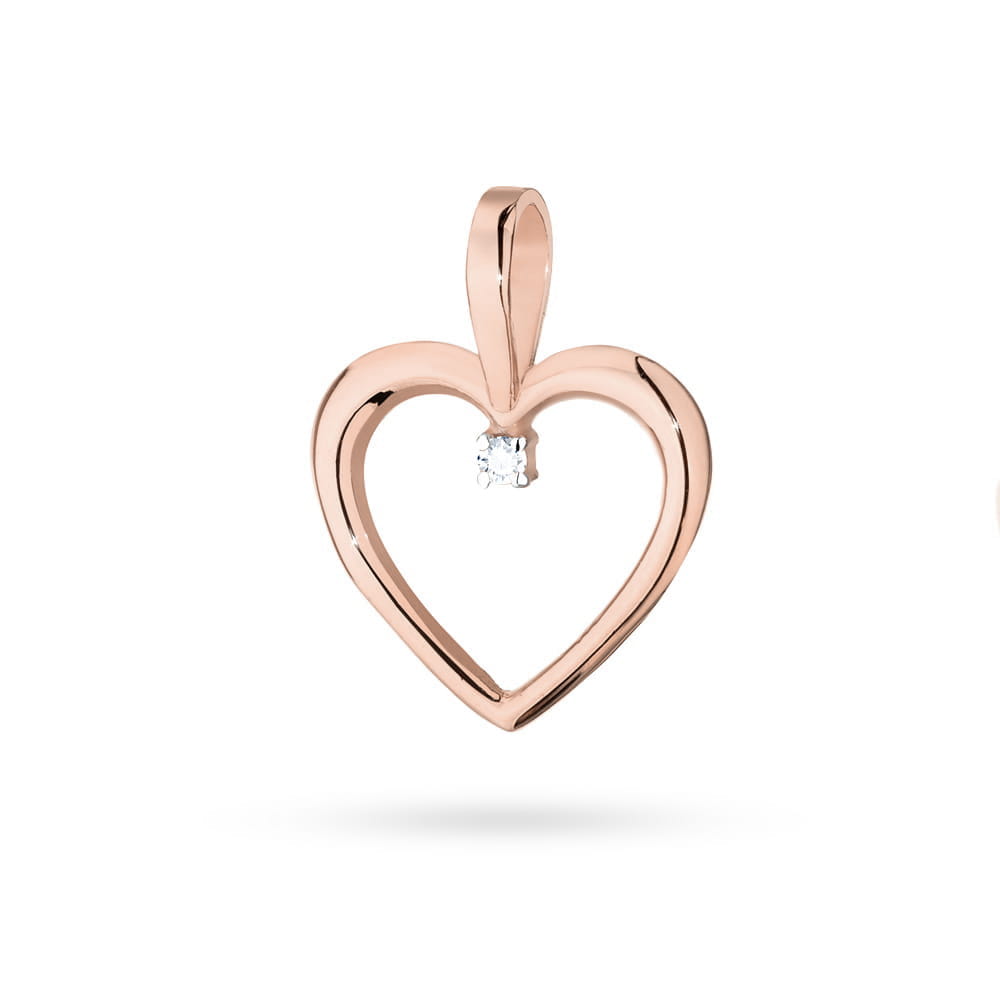 Z0028.R3.DIW.01_1 Złoty wisiorek w kształcie serca z małym diamentem w środku.