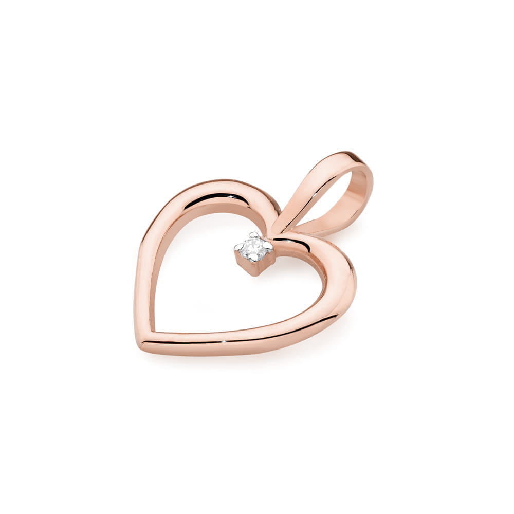 Z0028.R3.DIW.01_2 Różowe złote serce z diamentem, zawieszone na pętli.