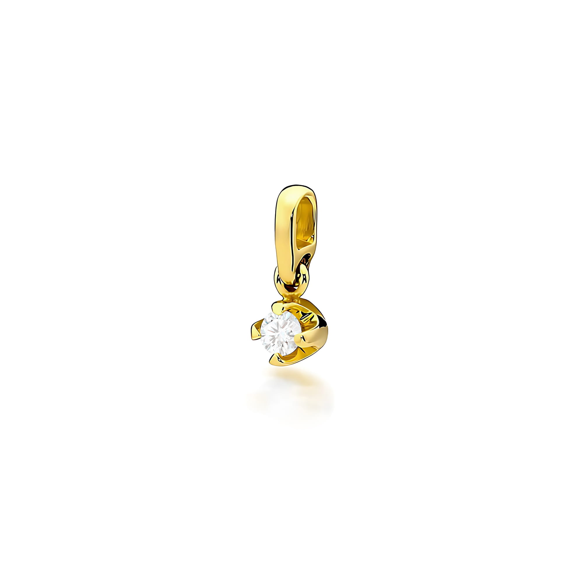 Z0034.Z3.DIW.01_1 Złoty wisiorek z diamentem, o eleganckim, minimalistycznym kształcie.