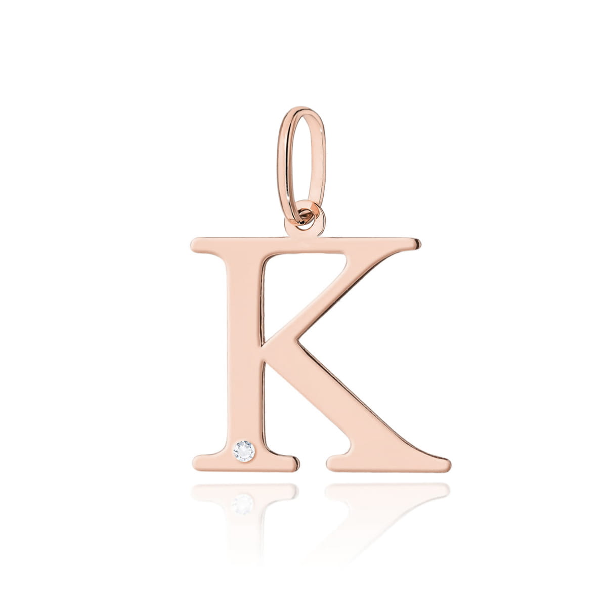 Z0069.R3.DIW.11_1 Złoty zawieszek w kształcie litery K z małym diamentem.