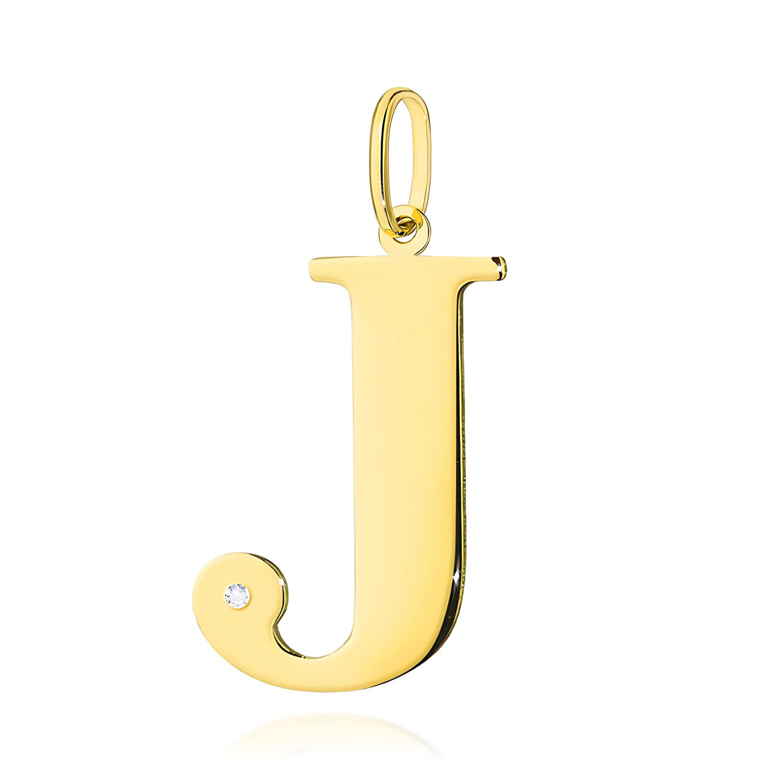 Z0070.Z3.DIW.10_1 Złoty wisiorek w kształcie litery J z małym diamentem.
