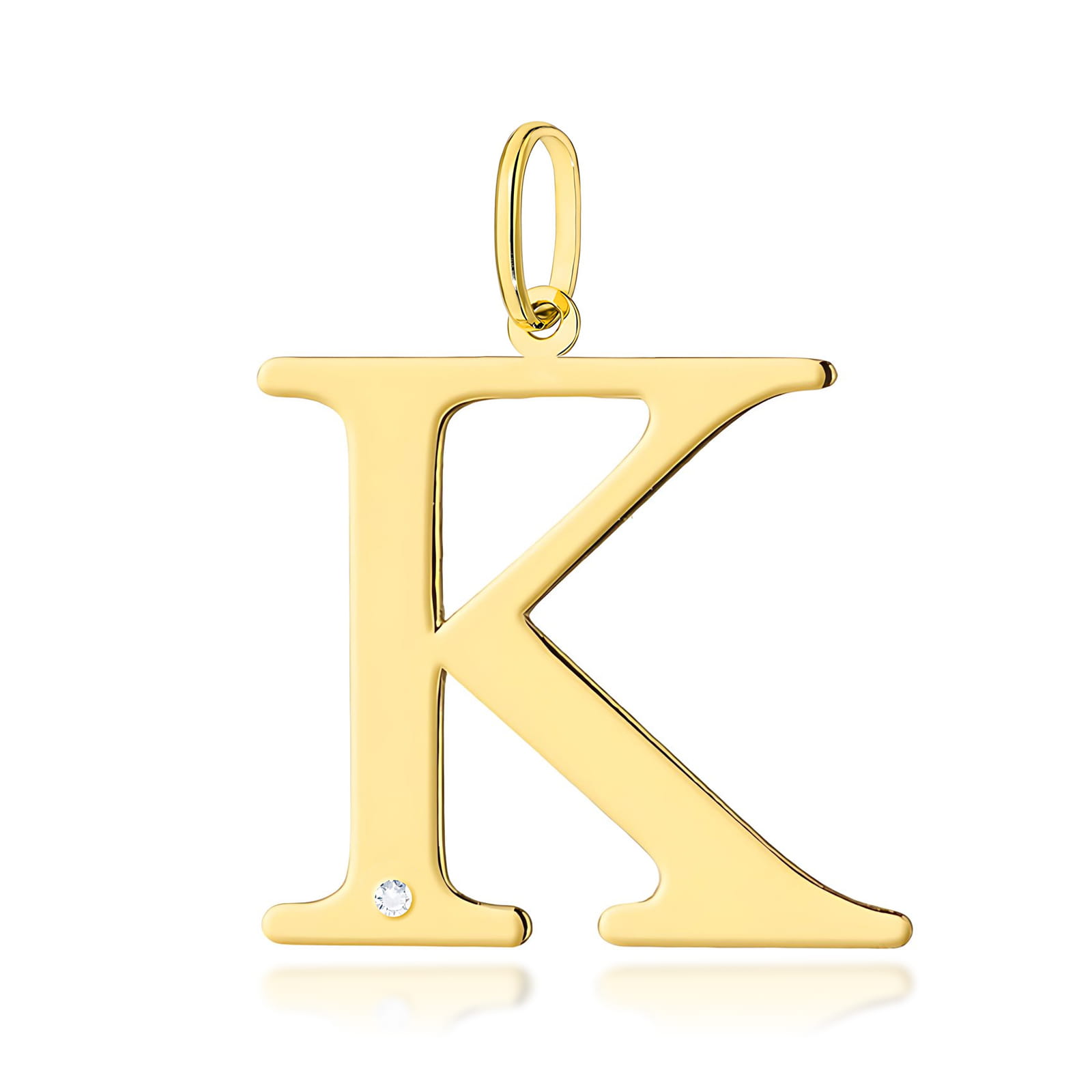 Z0070.Z3.DIW.11_2 Złoty wisiorek w kształcie litery K z małym diamentem.