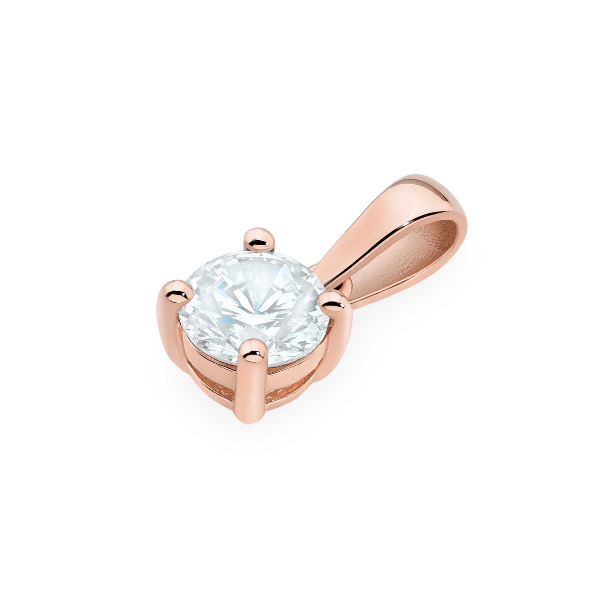 Z0576.R3.LDW.05_2 Złoty wisiorek z okrągłym, przezroczystym kamieniem w oprawie sześciopunktowej.